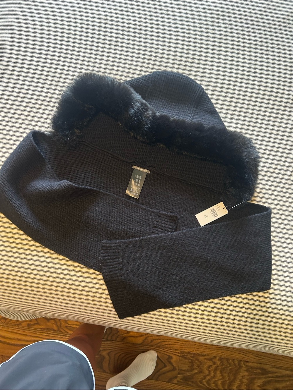 Anthropologie Black Faux Fur Trim Hooded Scarf